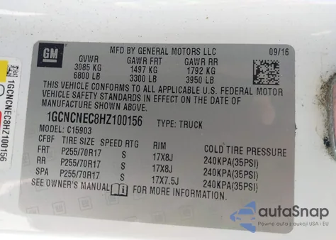 2017 Chevrolet Silverado 1500 Work Truck from USA, damaged, VIN 1GCNCNEC8HZ100156